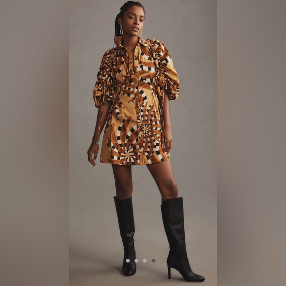 FARM Rio Geometric Mini Dress in Brown and Gold - Picture 4 of 10